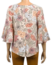 Load image into Gallery viewer, Ladies Peach Floral Dip hem Regular Fit Bell Sleeves Top
