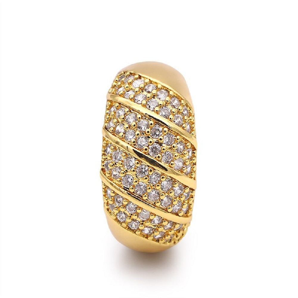 Ladies 18k Gold Plated 4 Rows Cubic Zirconia Thick Band Solid Ring