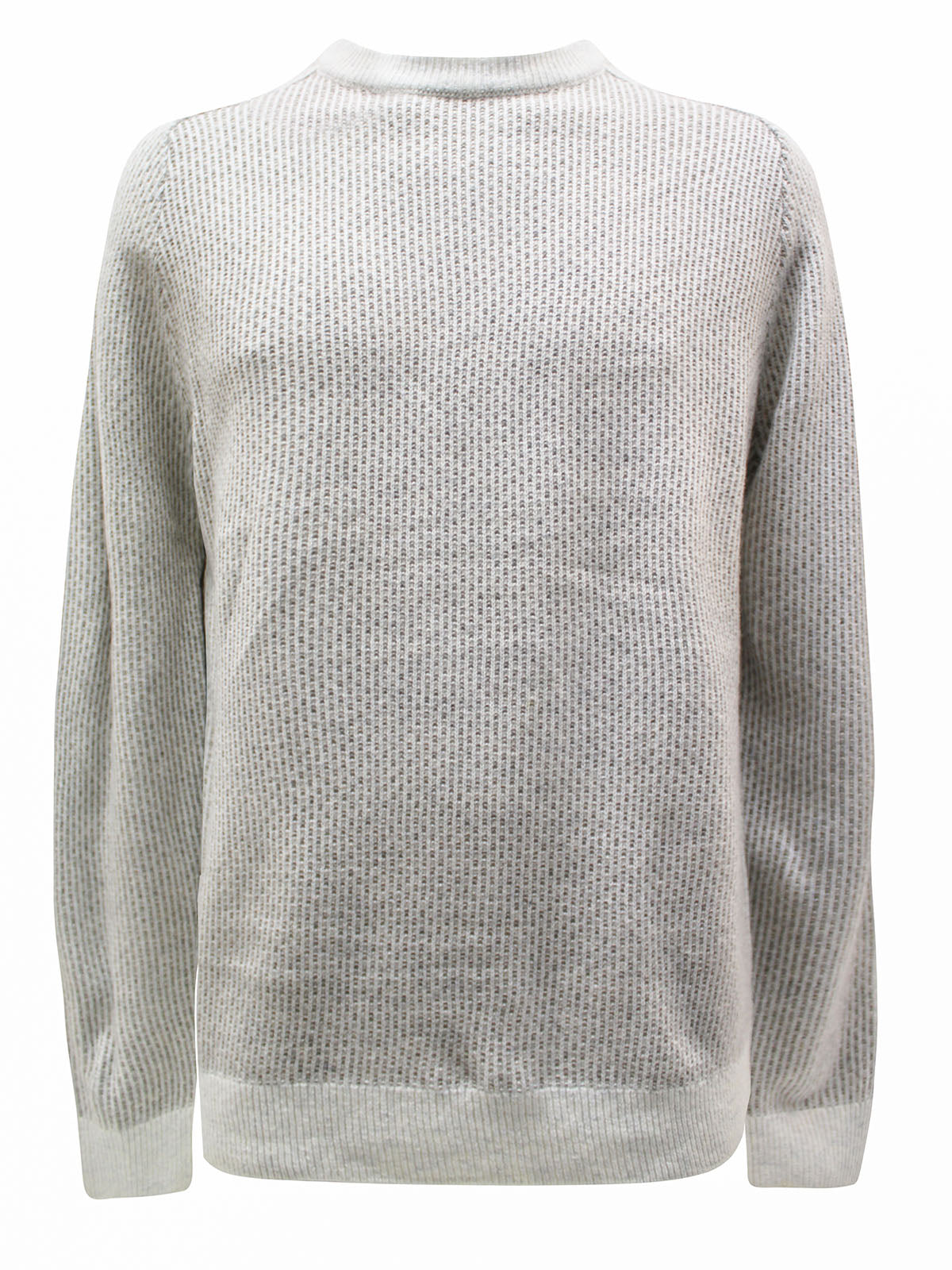 Mens Light Grey Wool Blend Oatmeal Textured Ribbed Crew Neck Warm Jumper