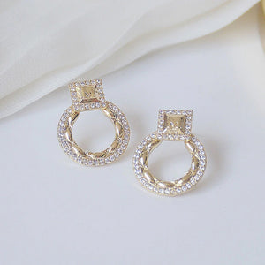 14K Gold Plated Round  Mircro Inlaid AAA Zirconia Stud Earrings