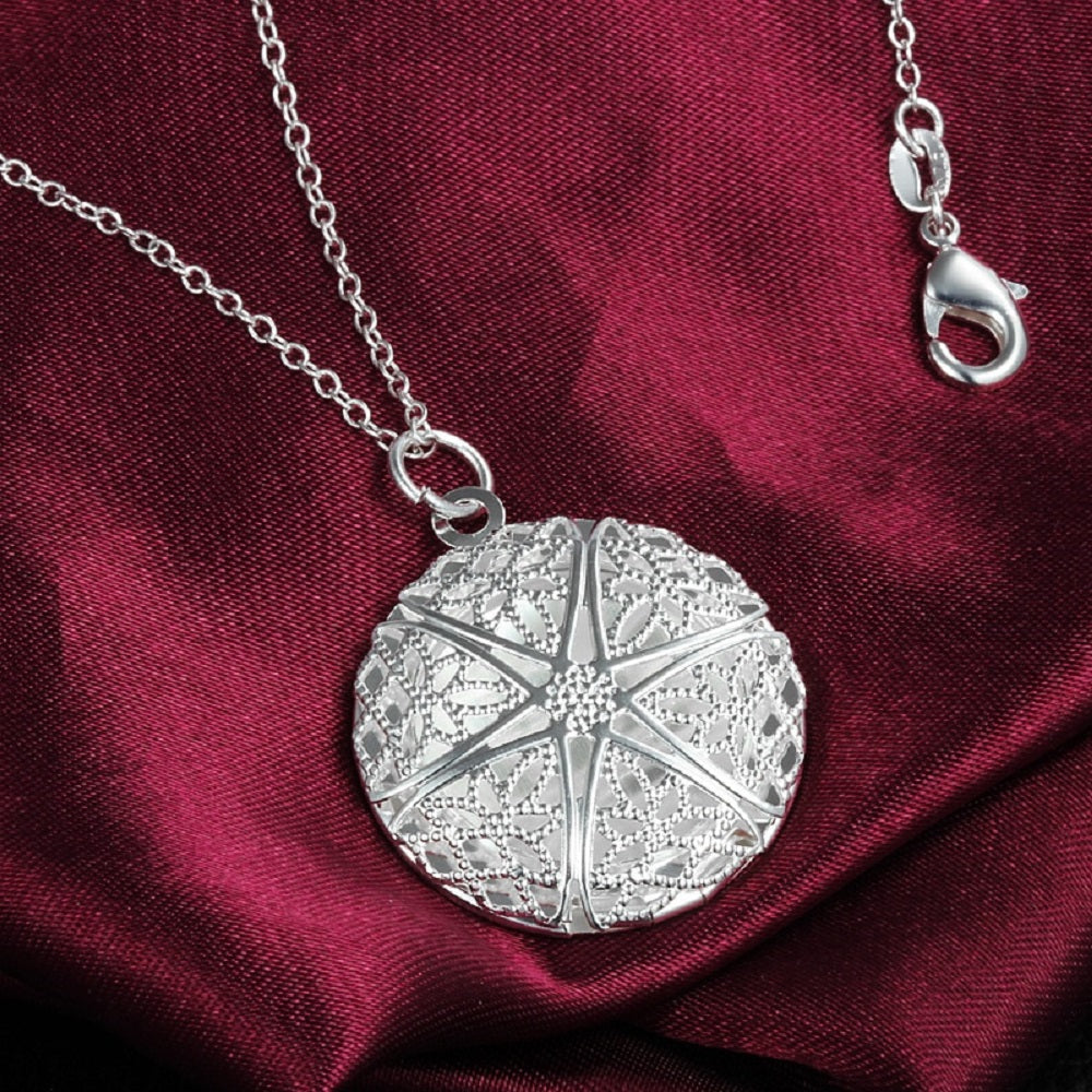 925 Sterling Silver Round Perfume Dispenser Photo Locket Pendant & Chain