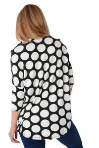 Ladies White & Black Circle Print stretchy Oversize Top