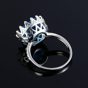 925 Silver Crown Cut Round Large Sky Blue Topaz Gemstone ring