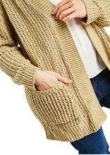 Load image into Gallery viewer, Ladies Chunky Knit Open Flap Collar Neck Front Pocket Cardigan
