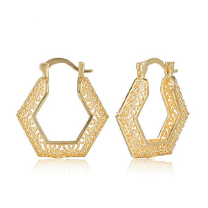 Octagon Cut Slopes Geometric Floral Hollow Cutout Hoop Earring