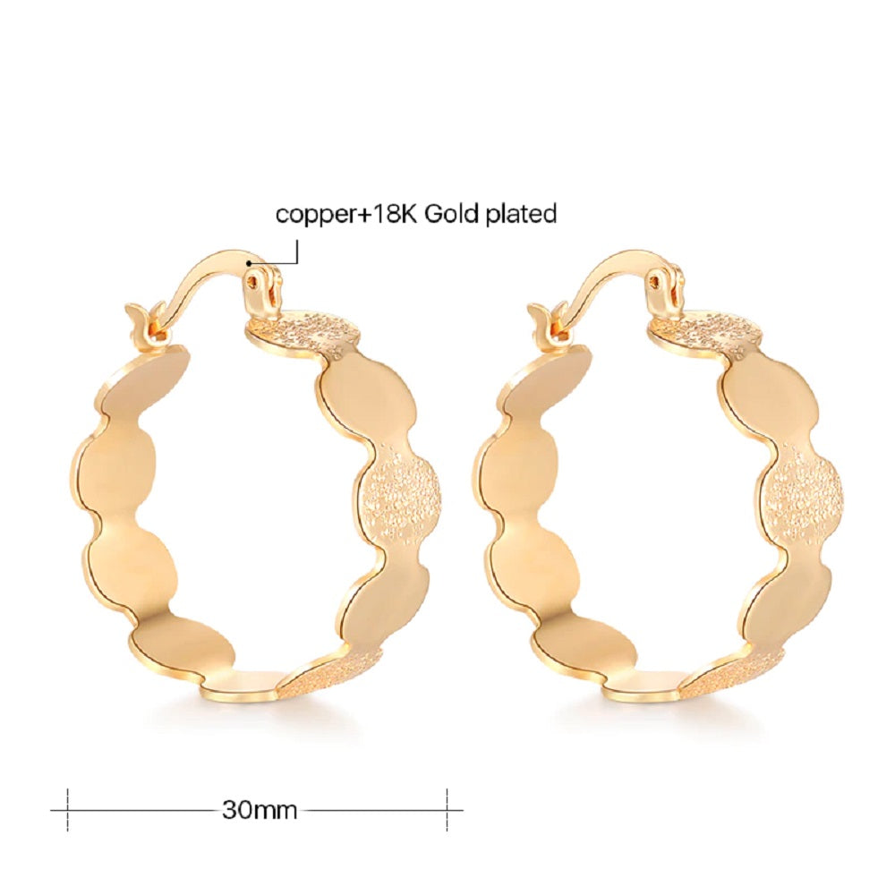 18K Gold Plated Circle Links Brush Smooth Finish Creole Earrings