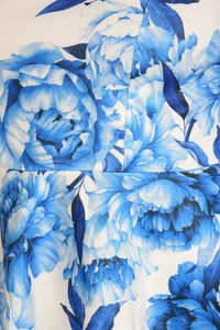 Ladies White Blue Floral Print Scuba Peplum Short sleeve Top