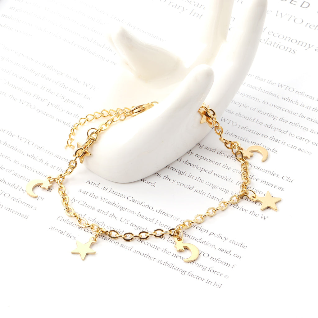 Ladies Gold Dainty & Minimalist Dangling Celestial Moon & Sun Anklet