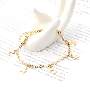 Ladies Gold Dainty & Minimalist Dangling Celestial Moon & Sun Anklet