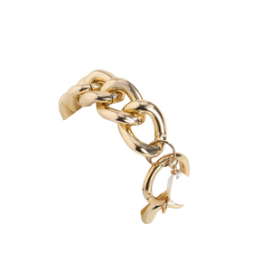 Ladies Gold Chunky Round Link Pearl Coin Charms Toggle Clasp Handchain Bracelets