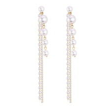 Load image into Gallery viewer, Ladies Vintage Gold Simulated Pearl Tassel Long Dangling Earrings
