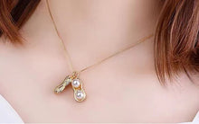Load image into Gallery viewer, Unisex Gold Simulated Pearl Peanut With Crystals Link Necklace Set
