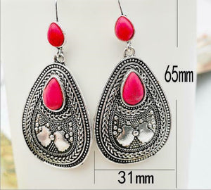 Ladies Vintage 925 Silver Red Agates Gemstone Dangle Earrings