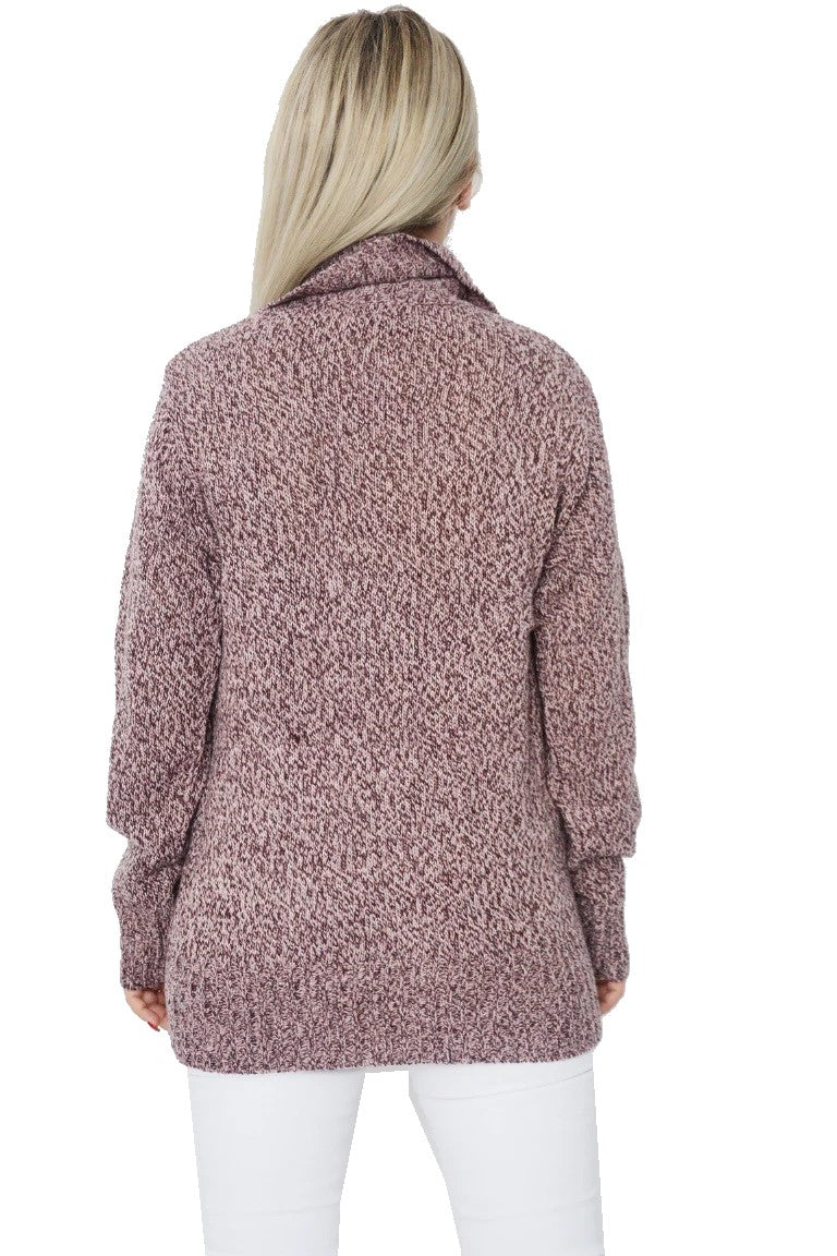 Ladies Purple Marl Patterned Knitted Button Down Cardigan
