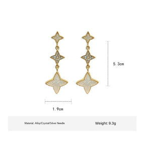 Ladies White Four-Leaf Clover Zircon Crystal Dangling Stud Earrings