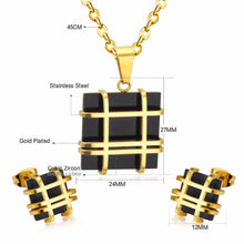 Load image into Gallery viewer, Ladies Gold Silver Stainless Steel Geometry Square Shape Earrings Necklace Set
