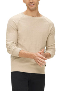 Mens Beige Crew Neck Deco Stitch Cotton Knit Big &Tall Jumper