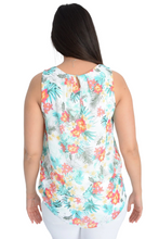 Load image into Gallery viewer, Ladies Ivory Floral Print Chiffon Overlay Fully Lined Sleeveless Top
