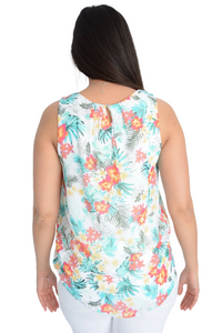 Ladies Ivory Floral Print Chiffon Overlay Fully Lined Sleeveless Top