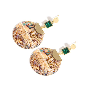 Ladies Bold Round Abalone Shell Drop Earrings