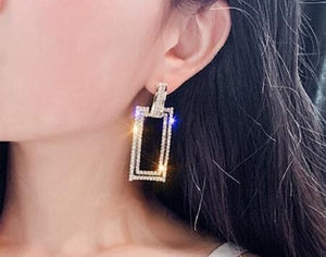 Ladies Big Geometric Rectangular Crystal Dangle Drop Earrings