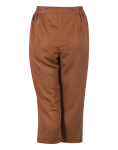 Ladies Brown 3/4 Cropped Linen Blend Plus Size Trousers