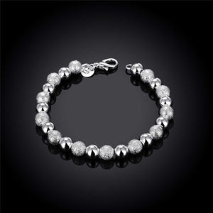 Ladies 925 Sterling Silver Smooth Matte 8mm Ball Beads Bracelet