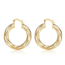 Load image into Gallery viewer, Ladies Twirl 18k Gold Plated Medium Round Thick Hoop Earrings
