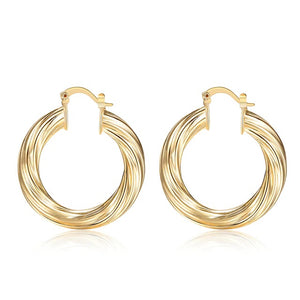 Ladies Twirl 18k Gold Plated Medium Round Thick Hoop Earrings