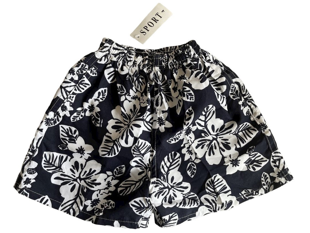 Boys Black & White Sports Large Floral Swimming Shorts