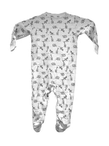 Unisex Baby White Animal Print Cotton Footie Sleepsuit