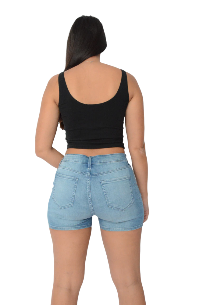Ladies Indigo Mid Rise Stretchy Cotton Denim Jeans Summer Shorts