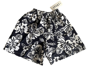 Boys Navy & White Sports Large Floral Swimming Shorts