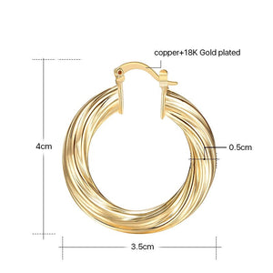 Ladies Twirl 18k Gold Plated Medium Round Thick Hoop Earrings