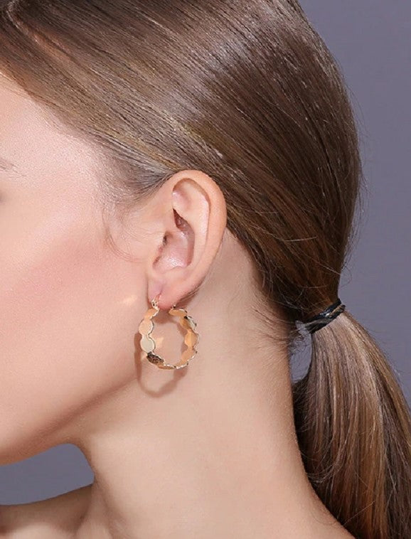 18K Gold Plated Circle Links Brush Smooth Finish Creole Earrings