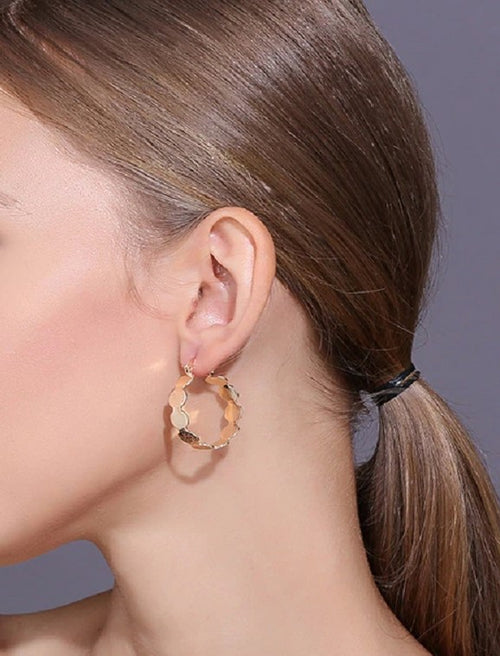 18K Gold Plated Circle Links Brush Smooth Finish Creole Earrings