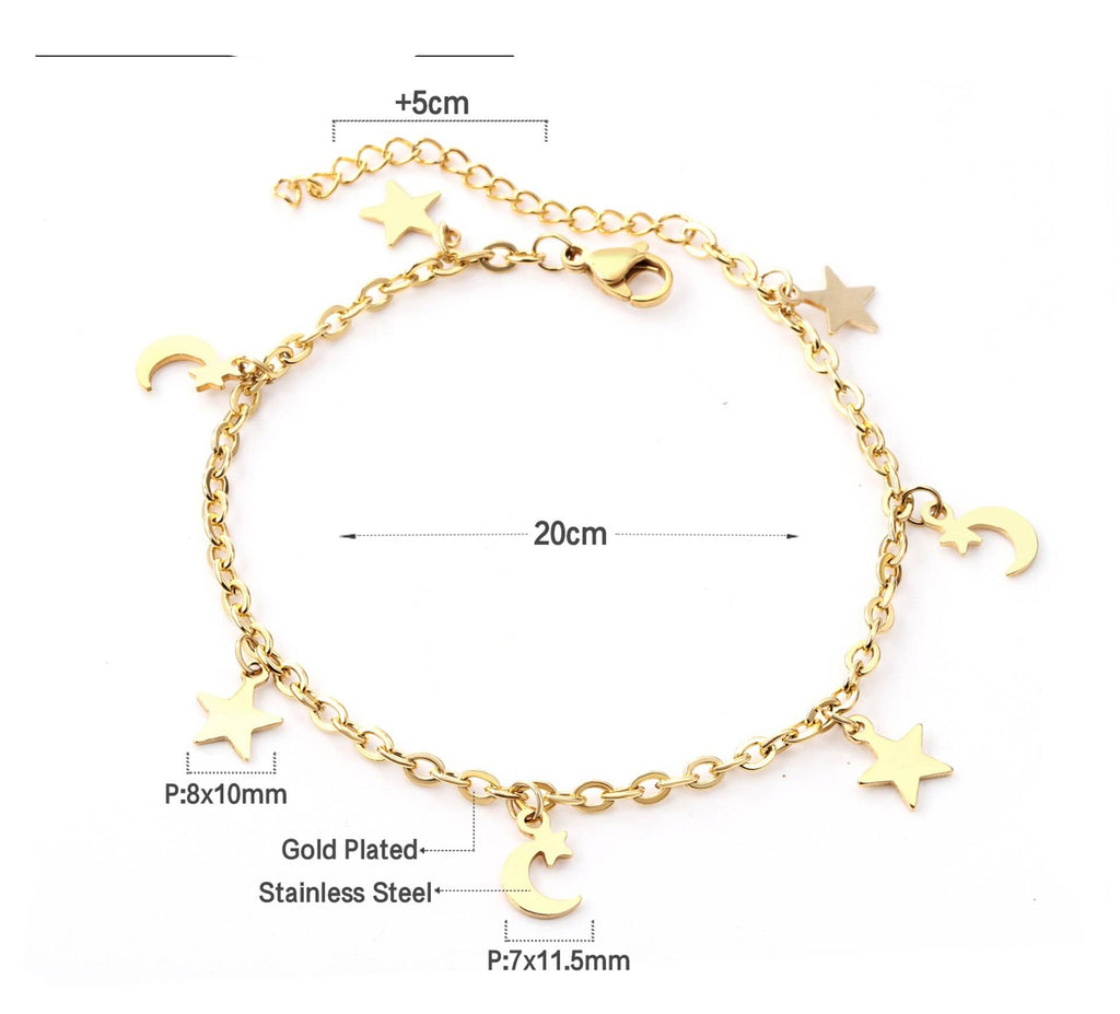 Ladies Gold Dainty & Minimalist Dangling Celestial Moon & Sun Anklet