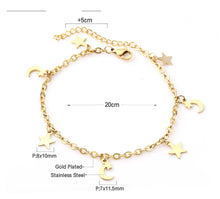 Load image into Gallery viewer, Ladies Gold Dainty &amp; Minimalist Dangling Celestial Moon &amp; Sun Anklet
