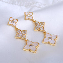 Load image into Gallery viewer, Ladies White Four-Leaf Clover Zircon Crystal Dangling Stud Earrings
