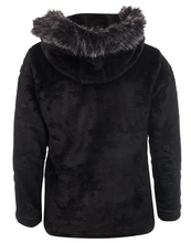 Load image into Gallery viewer, Girls Black Soft Fleece Faux Fur Trim Hood Warm Winter Jacket
