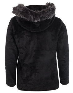 Girls Black Soft Fleece Faux Fur Trim Hood Warm Winter Jacket