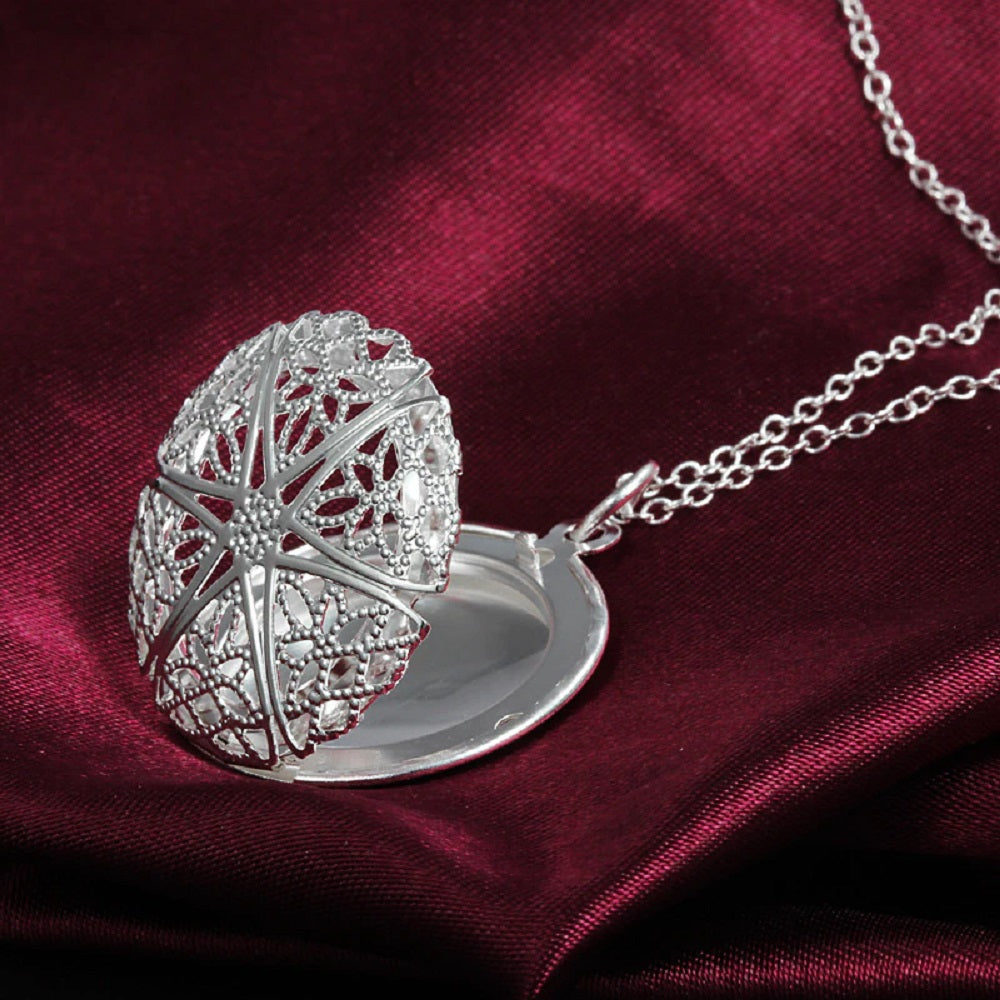 925 Sterling Silver Round Perfume Dispenser Photo Locket Pendant & Chain