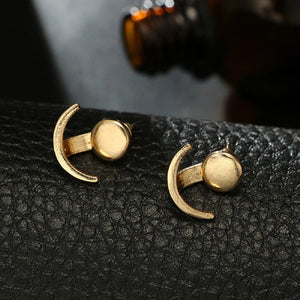 Ladies Geometric Moon Double Sided Round Stud Earrings