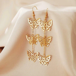 Gold Butterfly Layered Hook Earrings