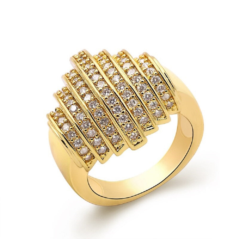 Ladies 18k Gold Plated Geometric 7 Layered Rows Band Ring