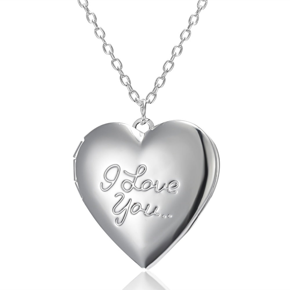 I LOVE YOU Heart Openable Photo Pendant & Link Chain