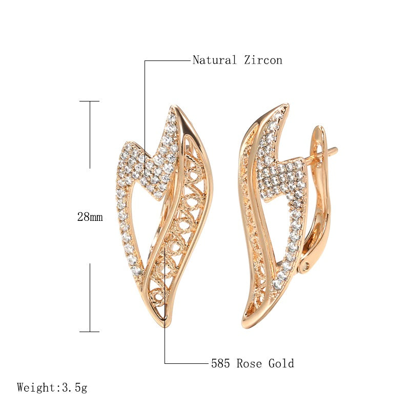 Ladies Rose Gold Wavy Natural CZ Crystals Earrings