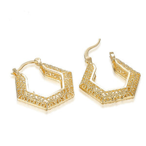 Octagon Cut Slopes Geometric Floral Hollow Cutout Hoop Earring