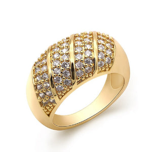 Ladies 18k Gold Plated 4 Rows Cubic Zirconia Thick Band Solid Ring