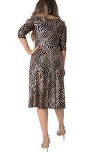 Load image into Gallery viewer, Ladies Bronze Shimmer Fit &amp; Flared Midi 3/4 Sleeve Dress
